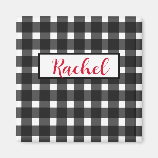 Rustikal Schwarz-weiß Gingham Personalisiert Magnet (Vorne)