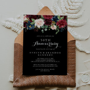 Rustikal Schwarze Botanische 50. Hochzeitstag-Einl Einladung