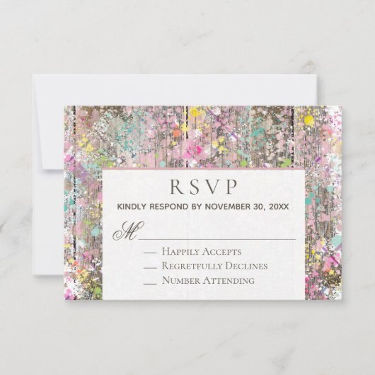 *~* Rustikal - Shabby Rainbow Distressed Wood RSVP Karte (Vorderseite)