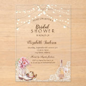 Rustikal, Spitzen, Stiefel Blume Brautparty Acryleinladungen (Vorderseite)