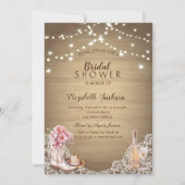 Rustikal, Spitzen, Stiefel Blume Holz Brautparty Einladung (Vorderseite)