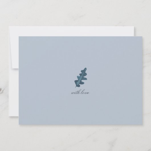 Rustikal staubblauer Herbst Blätter Hochzeit im He Save The Date (Rückseite)