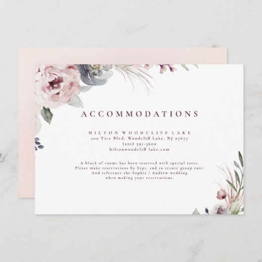 Rustikal staubige, rosafarbene boho blühende Unter Begleitkarte (Vorne/Hinten)