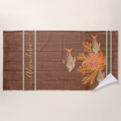 Rustikal Strand tropische Fische Seite Grüne Koral Strandtuch (Vorderseite)