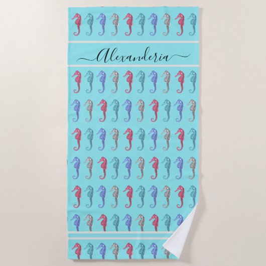 Rustikal Strand tropische Fische Seite Grüne Koral Strandtuch (Vorderseite)