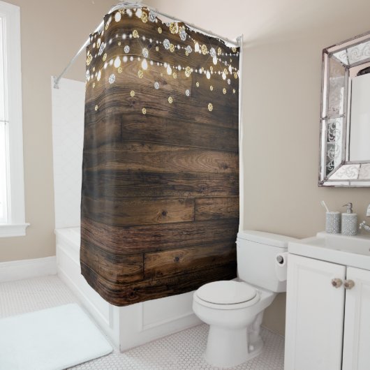 Rustikal & String Lights Silver Gold Confetti Duschvorhang (Beispiel)