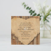 Rustikal-tatterlicher Herzholz aussehen Landhochze Einladung (Stehend Vorderseite)