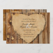 Rustikal-tatterlicher Herzholz aussehen Landhochze Einladung (Vorne/Hinten)