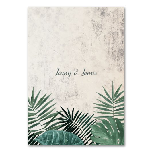 Rustikal tropisches Blattschild, Aquarellfarbe Tischnummer (Rückseite)