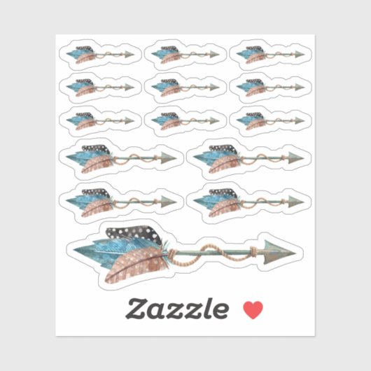 Rustikal Türkis Feathers Tribal Arrow Boho Chic Aufkleber (Blatt)