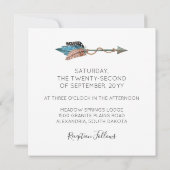 Rustikal türkisfarbene Holzfedern Hochzeitsfeiern Einladung (Rückseite)