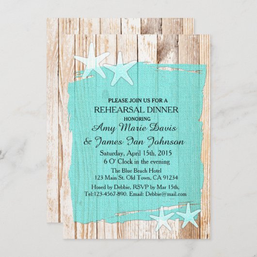 Rustikal türkisfarbene Probe Dinner lädt tq1 Einladung (Vorne/Hinten)