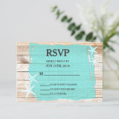 Rustikal-türkisfarbene Starfish Wedding RSVP Card Karte (Stehend Vorderseite)