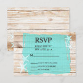 Rustikal-türkisfarbene Starfish Wedding RSVP Card Karte (Vorne/Hinten)