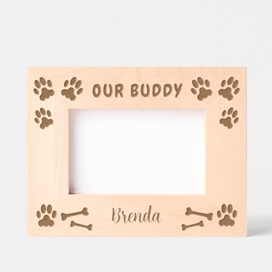 Rustikal Unser Buddy Skripthundename Geätzte Rahmen (Vorderseite)