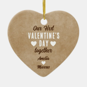 Rustikal Unser erster Valentinstag Zusammen Paar Keramik Ornament