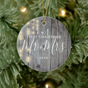 Rustikal Unser erstes Weihnachten Herr Frau Foto Keramik Ornament