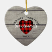 Rustikal Unser erstes Weihnachts-Großeltern Herz Keramik Ornament (Vorne)