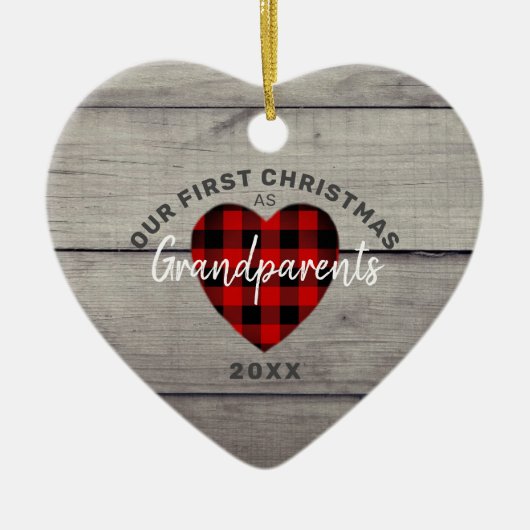 Rustikal Unser erstes Weihnachts-Großeltern Herz Keramik Ornament (Vorne)