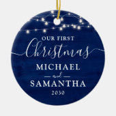 Rustikal Unser erstes Weihnachtspaar individuell a Keramik Ornament (Vorne)