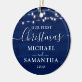 Rustikal Unser erstes Weihnachtspaar individuell a Keramik Ornament (Links)