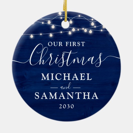 Rustikal Unser erstes Weihnachtspaar individuell a Keramik Ornament (Hinten)