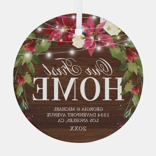 Rustikal Unser erstes Zuhause Weihnachtsglas-Ornam Ornament Aus Glas (Rückseite)