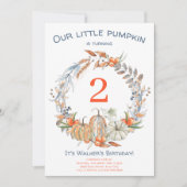 Rustikal unser kleiner Pumpkin Blue Zweiter Geburt Einladung (Vorderseite)