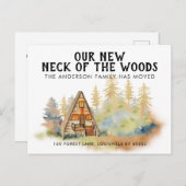Rustikal Unser neuer Nacken des Holzbaumhauses Ankündigungspostkarte (Vorne/Hinten)