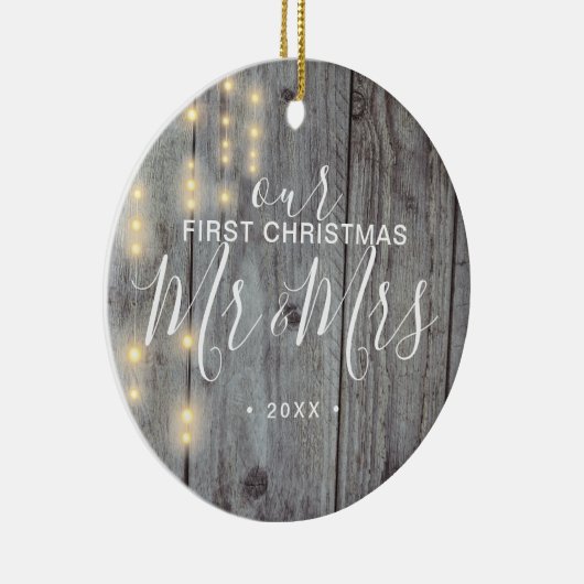 Rustikal Unsere erste Weihnachtsfrau Foto Keramik Ornament (Rechts)