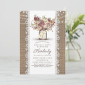 Rustikal Vintag Mason Jar Burlap Lace Geburtstag Einladung (Stehend Vorderseite)