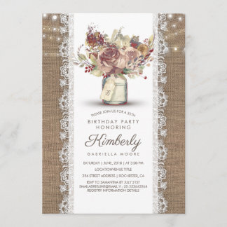 Rustikal Vintag Mason Jar Burlap Lace Geburtstag Einladung