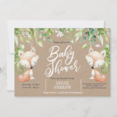 Rustikal, Waldfuchs, Grünpflanzen, Baby Boy Dusche Einladung (Vorderseite)