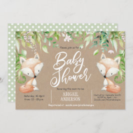 Rustikal, Waldfuchs, Grünpflanzen, Baby Boy Dusche Einladung