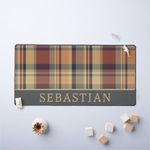 Rustikal warm braun und Creme Kariert Personalisie Schreibtischunterlage