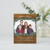 Rustikal Was für ein Jahr! Weihnachtskranz Foto Postkarte (Stehend Vorderseite)