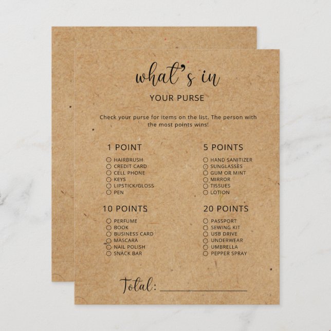 Rustikal - Was in Ihrer Handtasche, Babydusche? (Vorne/Hinten)