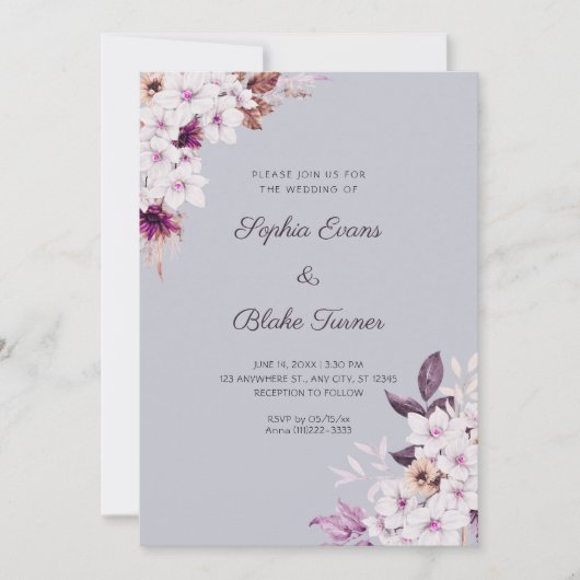 Rustikal-Weiß-Rosa-Blume Boho Cloud Gray Wedding Einladung (Vorderseite)