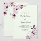 Rustikal-Weiß-Rosa-Blume Boho Light Green Wedding Einladung (Vorne/Hinten)