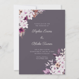 Rustikal-Weiß-Rosa-Blume Boho Smoke Gray Wedding Einladung