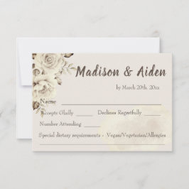 Rustikal-weiße Rosen Hochzeit RSVP Response Card Karte