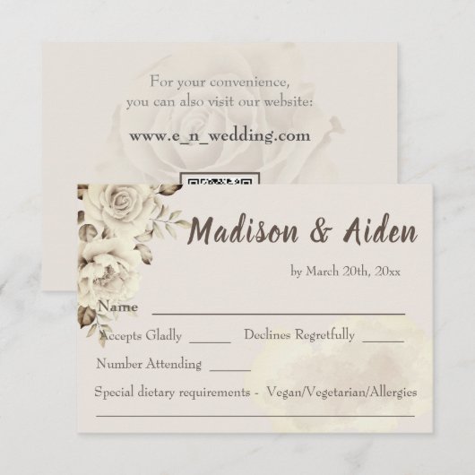 Rustikal-weiße Rosen Hochzeit RSVP Response Card Karte (Vorne/Hinten)
