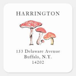 Rustikal Wild Mushrooms Elegante, von Hand Gezeich Quadratischer Aufkleber