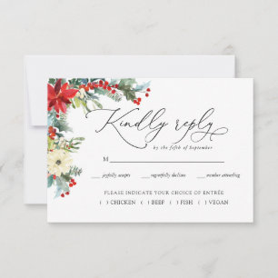 Rustikal Winter Botanical Wedding RSVP Karte