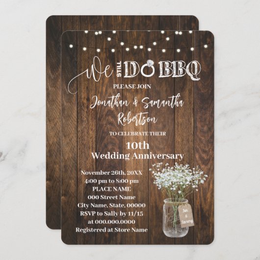 Rustikal Wir machen noch GRILLEN Hochzeit Jahresta Einladung (Vorne/Hinten)