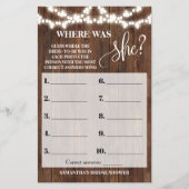 Rustikal Wo war sie Brautparty Game Card Flyer (Vorne)
