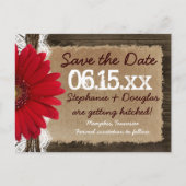 Rustikal Wood Red Daisy Save the Date Postkarten (Vorderseite)