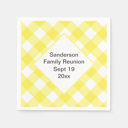 Rustikal Yellow Gingham Family Wiedersehen Custom Serviette (Vorderseite)