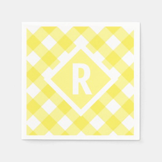 Rustikal Yellow Gingham Monogram Serviette (Vorderseite)