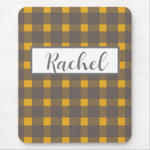 Rustikal Yellow Gray Gingham Mousepad